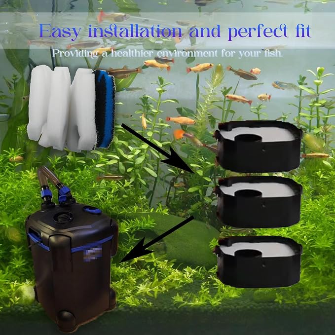 PurifyLogix Canister Filter Pads for AMOSIJOY 172/225/264/265 GPH Aquarium | 8PCS Replacement Filter Media for Coospider-Repta, for AMOSIJOY 172/225/265/264GPH, 6 Fine Floss Pads & 2 Carbon Filter Pads