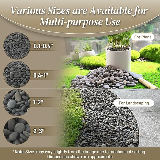 Quibbay 5 lbs Pebbles, 0.1-0.4 Inch Small Pebbles for Pots Indoor Plants, Succulent, Vase, Fish Tank, Decorative River Rocks for Garden Landscaping, Home Decor, Outdoor Paving, Grey