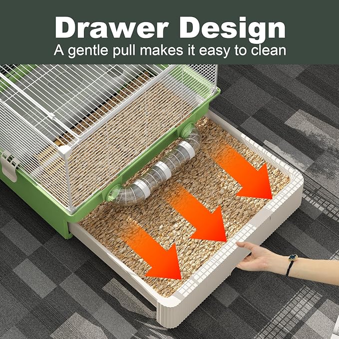 Oneluck 22.4” Chew-Proof Metal Hamster Cage, Drawer-Style with Easy Clean,Small Animal Habitats for Syrian & Dwarf Hamster,Gerbil, Mice(Green)