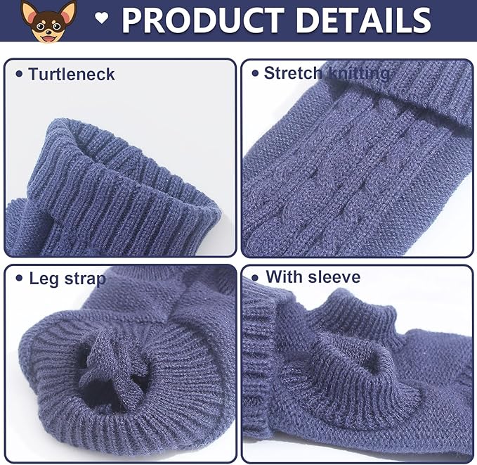 2 Pack Dog Sweaters for Small Dogs, Chihuahua Yorkie Sweater, Dog Clothes Winter Warm Pullover Sweaters, Pet Cat Clothing Cold Weather Puppy Clothes Outfits (XX-Small)