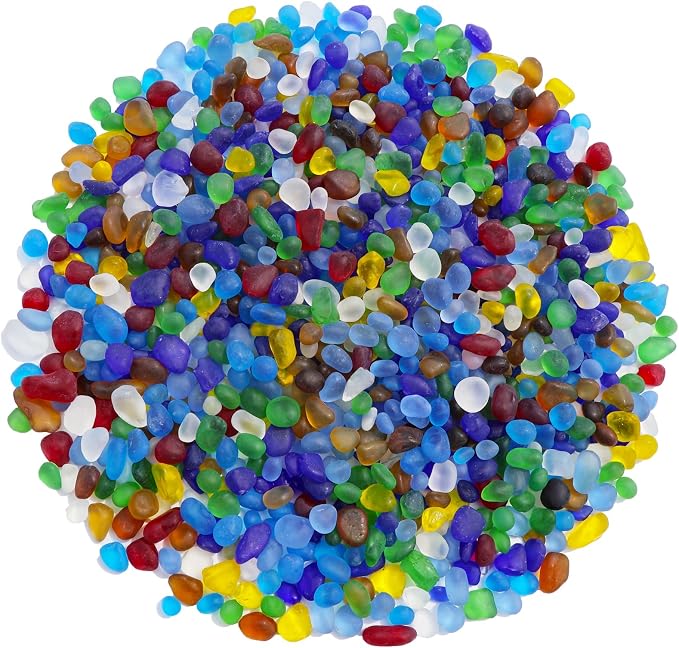 QYGL Sea Glass Stones - 0.9LB Colorful Frosted Glass Pebbles Gemstones | Perfect for Aquarium Rocks, Fish Tank Gravel, Vase Fillers, DIY Crafts, and Home Decor