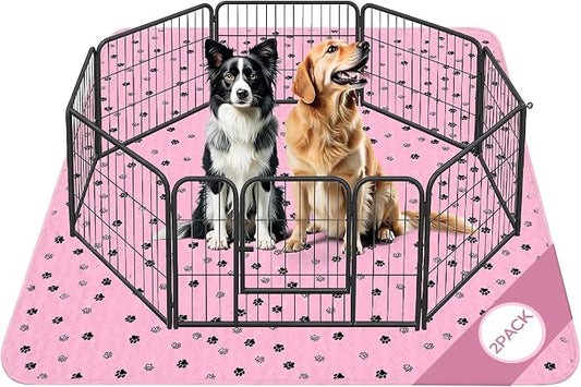 Fostanfly Washable Pee Pads for Dogs, 2 Pack 63"x63" Training Pads, Pink | Machine Washable & Reusable pee pads, Strong Absorbency, Leak-Proof & Waterproof, Non-Slip, Playpen, Dog Whelping, Crate