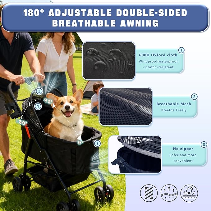 4 Wheels Pet Stroller 4 in 1 Pet Stroller with Detachable Carrier for Small & Medium Dogs Cats up to 55 lbs Easy-Folding Travel Dog Wagon with Car Seat Breathable Mesh,Blue Cartoon