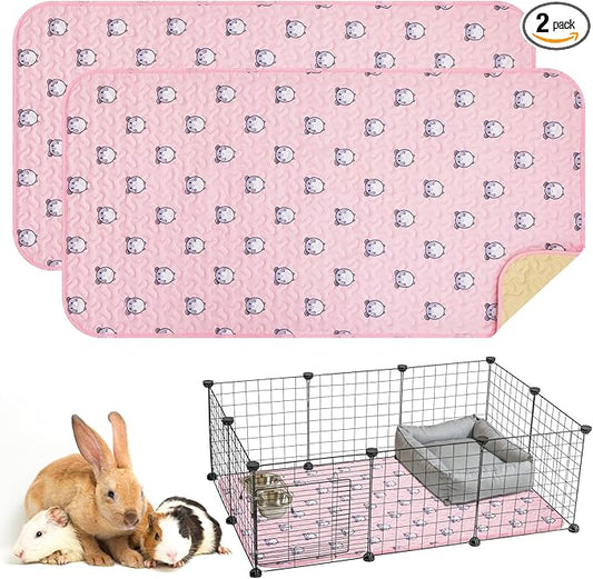 Huhumy 2 Pcs 47 x 24 Inch Guinea Pig Washable Cage Liners Reusable Mat Non Slip Absorbent Guinea Pig Pads for Small Animals Bedding Hamster Rabbit Rat(Vivid Style)
