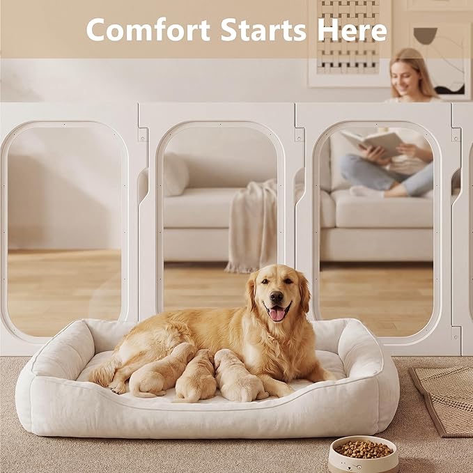 Acrylic Clear Dog Playpen Indoor with Door, 26'' H Transparent Dog Play Pen for Small Dogs, No-Connector Modular Puppy Playpen with Integrated Suction Cups Base, 12 Panels, White