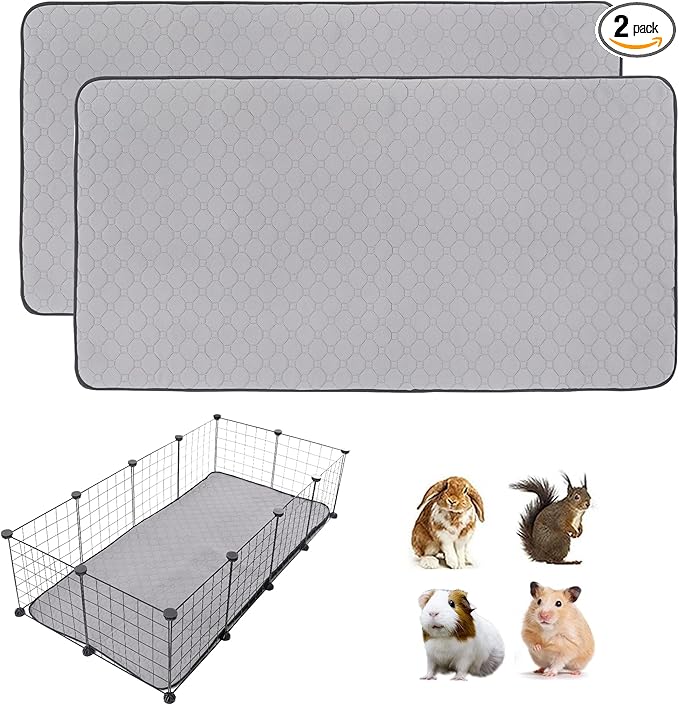 Guinea Pig Cage Liners, 28''X56'' Washable Guinea Pig Pee Pads, Non Slip Reusable Super Absorbent Guinea Pig Training Mat Bedding Fleece for Small Animals Hamster Rabbit Chinchilla Rat, 2Packs