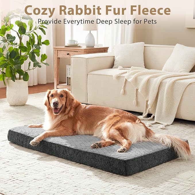 JOEJOY Orthopedic Medium Dog Bed, Washable Dog Crate Bed Medium Sized with Removable Cover, Egg Memory Foam Pet Beds, Light Grey, 29"x18"
