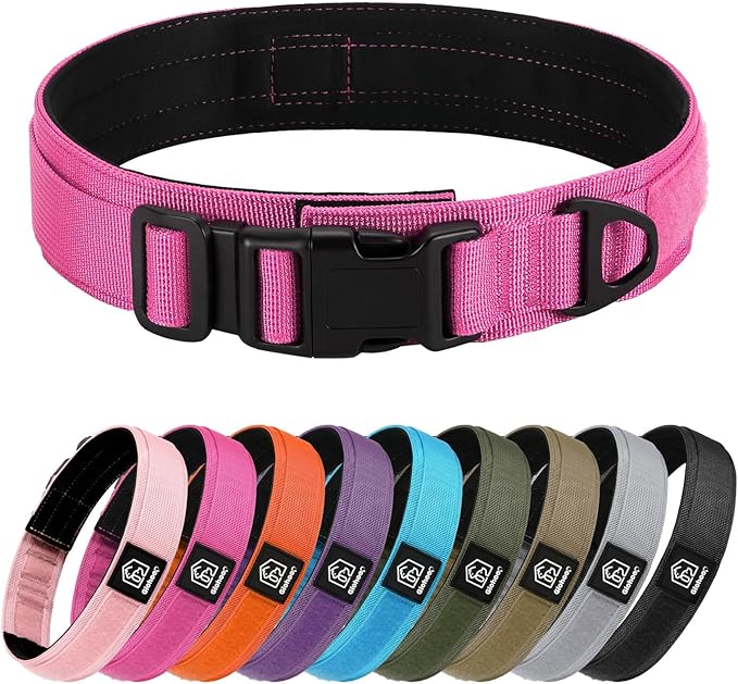 Tactical Durable Dog Collar, Metal D-Ring, Adjustable Heavy Duty Dog Collar with Heavy Quick-Release Buckle for Medium Large Dogs (Hotpink, S)