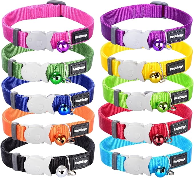 Red Dingo Classic Safety Release Breakaway Premium Cat Collar – Adjustable One Size Fits All with Soft Nylon, 4.4lb Fish Clip for Safety, Stainless Steel D-Ring, Wildlife Bell – Purple