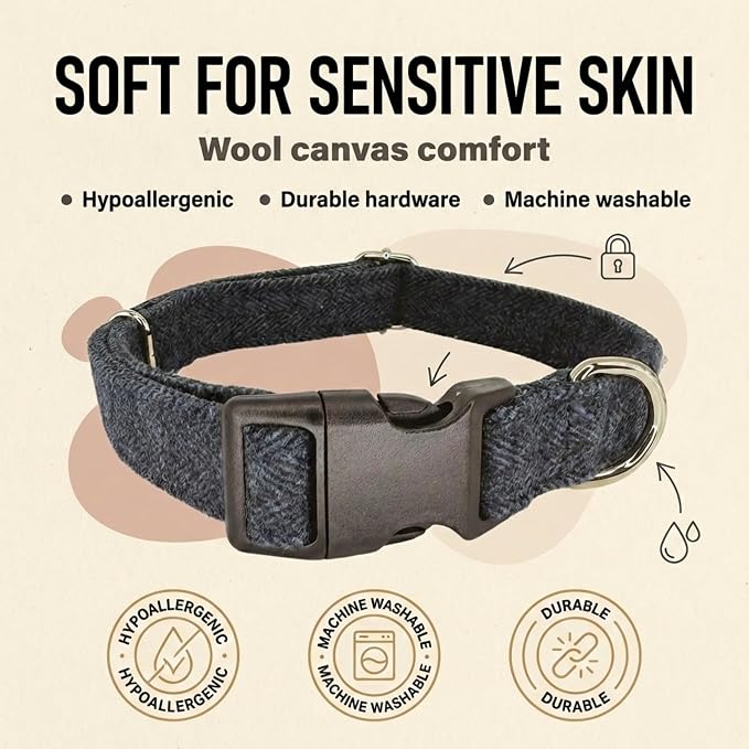 Gracie To The Rescue Wool Dog Collar - Hypoallergenic, Odor Resistant, Supports Dog Rescues