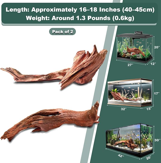 Natural Wood Driftwood for Aquarium Fish Tank Decor,Assorted Driftwood Trunk Branch for Reptile Tank Decor (MOP-ZYM Driftwood Branch (16 to19 Inch)-Pack of 2)