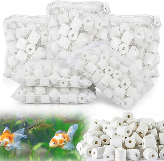 Sukh 30oz Ceramic Rings for Aquarium Filter - Bio Media with 6 Mesh Bags | Porous Filter Media for Fish Tank, Pond, Canister Filters, Betta Tank Accessories, Freshwater Saltwater Setup & Water Flow