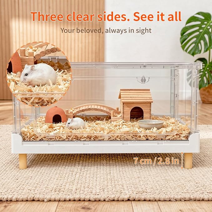 Hamster Cage & Guinea Pig Cages,Fully Transparent and Eco-Friendly Large Acrylic Cage for Small Animal Pets,Such as:Bearded Dragon,Rat,Hedgehog,Chameleon,Iguana, etc (27.5Lx16.9Wx13.4H Inches)