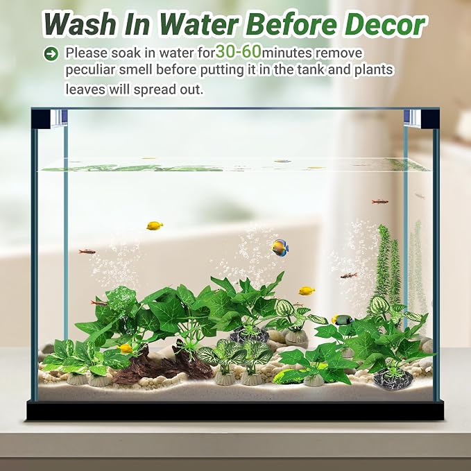 GOZILLA Silk Fish Tank Plants,Reptile Artificial Plant,Reptile Plants for Terrarium,Aquarium Decorations Accessories Set,Resin Driftwood Artificial Silk Aquarium Plant for Fish Tank.(11PCS/C-Set)