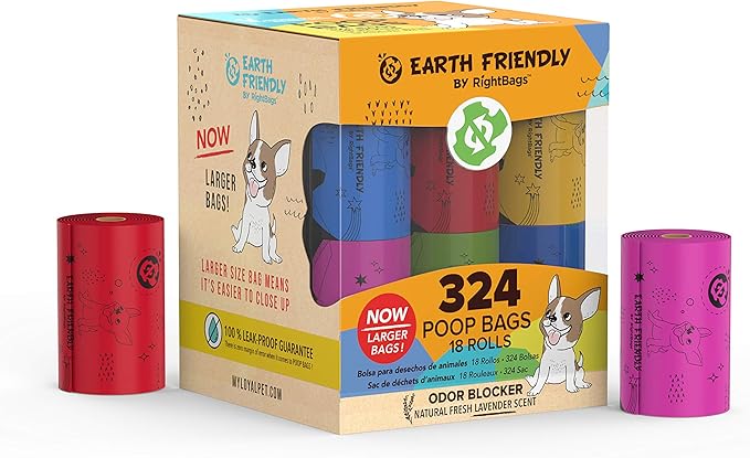 Earth Friendly Extra Thick and Strong 18 Dog Poop Bags, Odor Blocker, 324 Count