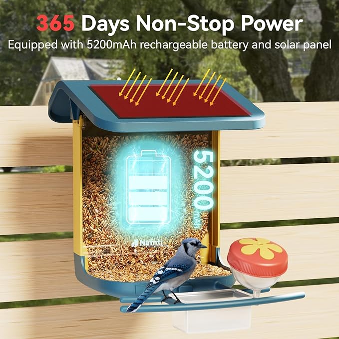 Bird Feeder with Camera, Support 2.4GHz/5GHz, 2K Live Steam for Outdoor, 1.8L Large Capacity, AI Identify Auto Capture Videos, Camera Bird Feeders for Outside, Ideal Gift for Mothers Day (Dark Blue)