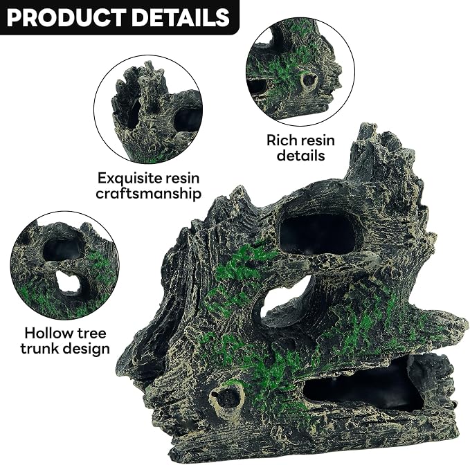 1 Pcs Resin Driftwood Aquarium Ornament | Natural Sunken Wood‑Style Fish Tank Hideout Cave Non‑Toxic Decor for Terrarium Paludarium