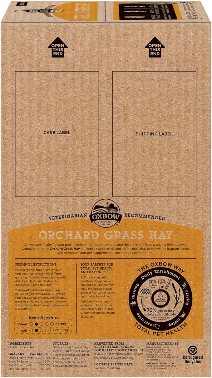 Oxbow Animal Health Orchard Grass, Guinea Pig Hay, Rabbit Hay, Small Pet Bunny Supplies, All Natural Grass for Guinea Pig, Bunny, Chinchilla & Hamster, Oxbow Rabbit Supplies for Bunnies, 9 lb. box
