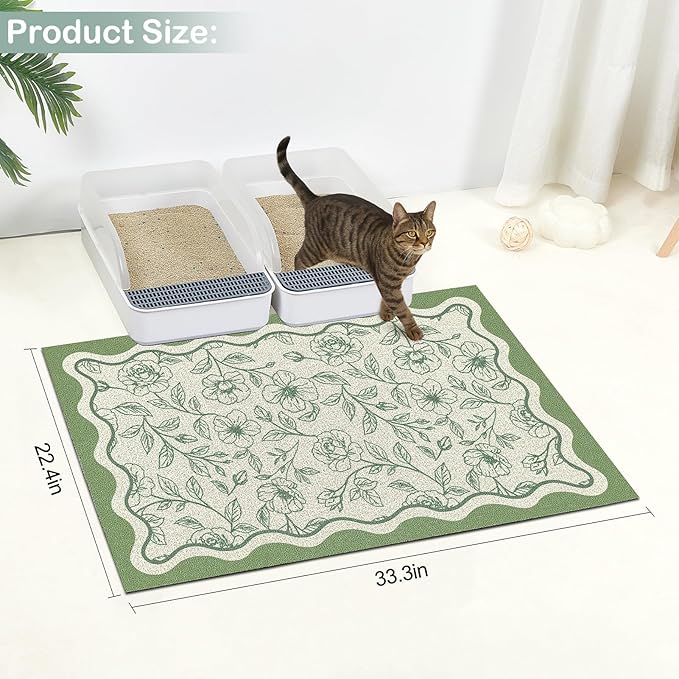 Glittme Premium Cat Litter Mat 33"x22" - Non-Slip & Waterproof Litter Trapping Mat for Litter Boxes - Soft Mesh Kitty Sand Catcher Pad Easy to Clean & Washable Floor Protector