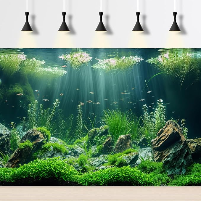 Underwater Aquarium Background Under The Sea Ocean Bed Stone Grass Leaves Fish Tank Background Vivid Fresh Aquatic Green Plants Rock with Moss Aquarium Fish Tank Backgrounds Decor Vinyl 24x16in