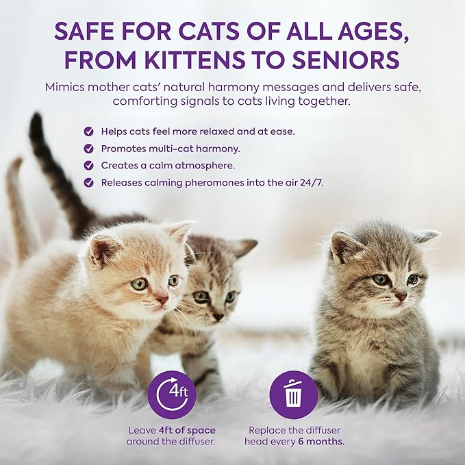 TopSum Cat Calming Pheromone Diffuser: Feline Pheromones Plug in for Stress, Along At Home, Spraying, Fighting, Scratching, Aggression & Excessive Meowing (Purple– 6 Refills)