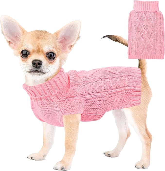 Dog Sweaters for Small Dogs Winter Dog Clothes Turtleneck Puppy Sweater Warm Pet Clothes Knitted Solid Cat Sweater Dogie Outfit XS~L(Light Pink,XS)