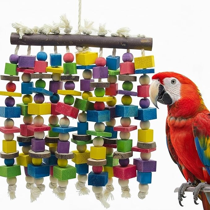 100 Pcs Bird Toys, Wooden Blocks Parrot Toys Bird Chew Toys DIY Parrot Wooden Toy Blocks for Cockatoos, Macaws, African Grey and Small Medium Parrots