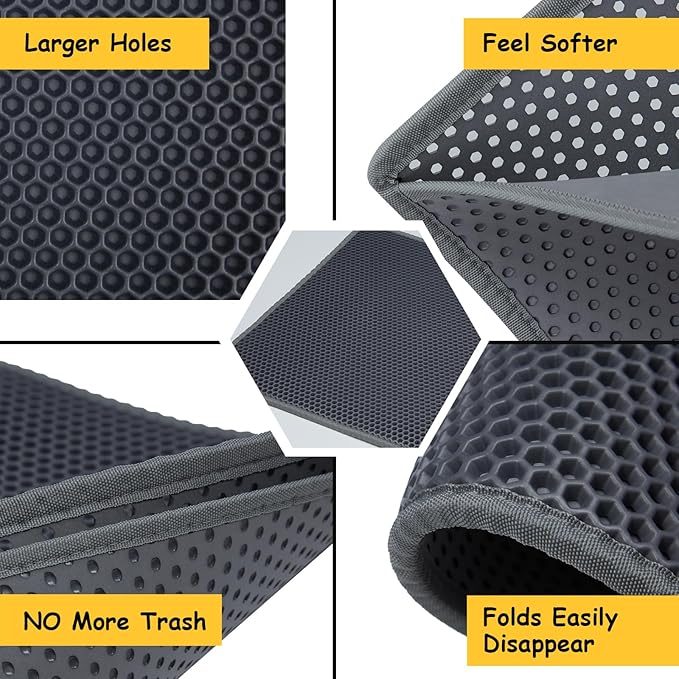 Cat Litter Mat, Litter Box Mat, Large Double Layer Waterproof Proof Trapping mat, Non-Slip Design, Kitty Litter Rug, Cat Supplies, Easy to Clean, 30x35.8 Inch, Grey, Pack of 1