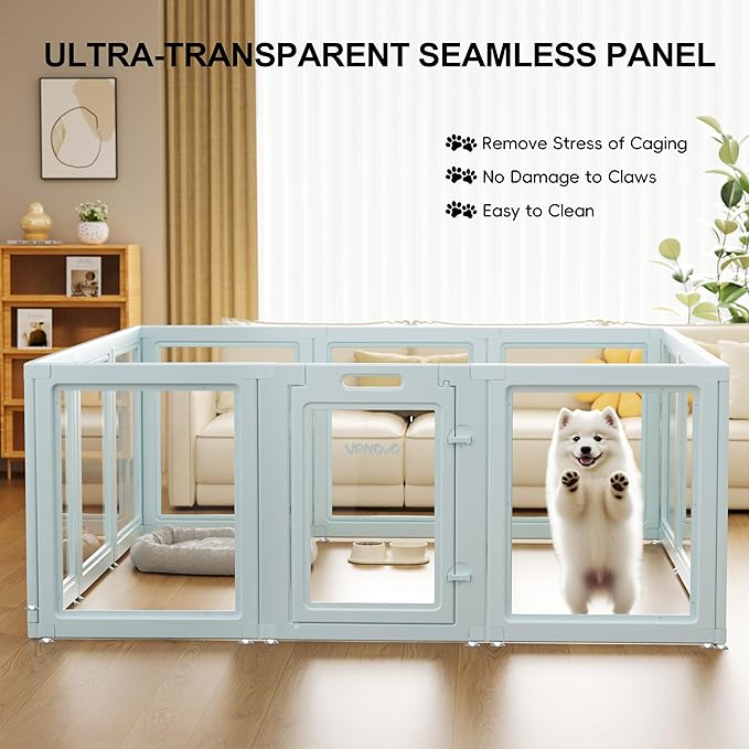 Clear Acrylic Dog Playpen with Door - 24 Inch Tall Puppy Playpen - Easy Assemble Pet Fence - 12 Panel Indoor Dog Play Pen for Puppies/Small (24 Inch High, 12 Panel)