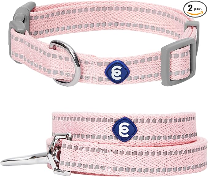 Blueberry Pet Essentials Reflective Dog Collar & Leash Set, Adjustable for Small Dogs | Safe Walking Gear for Pet Parents, Puppy Training & Daily Use SmallDogs, Baby Pink