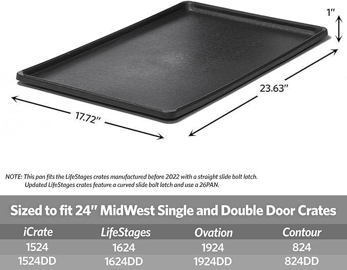 LifeStages by MidWest Homes for Pets 24-Inch Replacement Pan, Measures 23.63 x 17.72 x 1 Inches, Universal Leak-Proof Tray for Dog Crates & Multi-Purpose Use, Fits Most Standard 24" Wire Crates