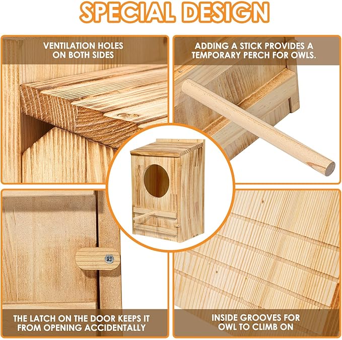 ONKO Large Great Horned Owl House,23''x 14''x 10''Owl Nesting Box for Outside,Wooden Nest House Circular Opening Bird Houses, Suitable for Wildlife Barn,Eastern Screech,Great Horned,Assembly Required