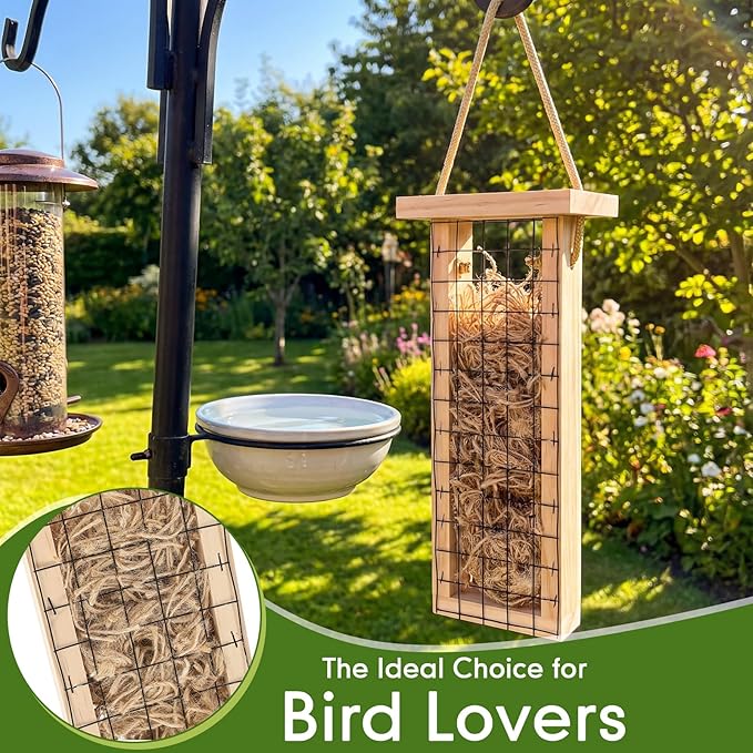 Menkxi 2 Pcs Bird Nesting Material, Hummingbird Nest Gift Enjoy Birds Gardening Outside Cute Decor Refillable Nesting Gift for Bird Lovers, Spring Garden Decoration Gifts (Grid Style)