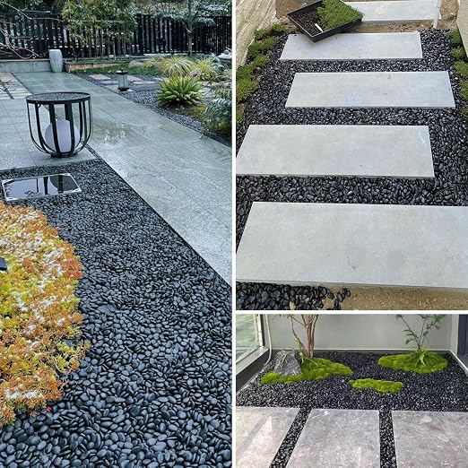 Mulctun 45LB Polished Black Pebbles,1/4" - 3/4" Small Black River Rocks for Landscaping, Natural Gravel Smooth Decorative Stones Dressing for Vases Planters Garden Outdoor Indoor
