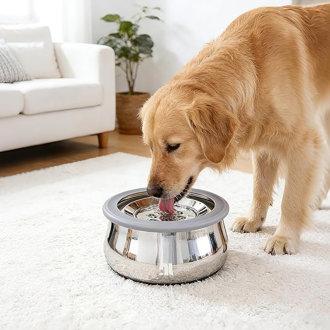3L/0.8 Gallon No Spill Water Bowl for Dogs, Double-Wall Stainless Steel Slow Water Dog Bowls, Splash-Proof Vacuum Float, Dishwasher Safe for Large Medium Dogs (3L/101 floz)