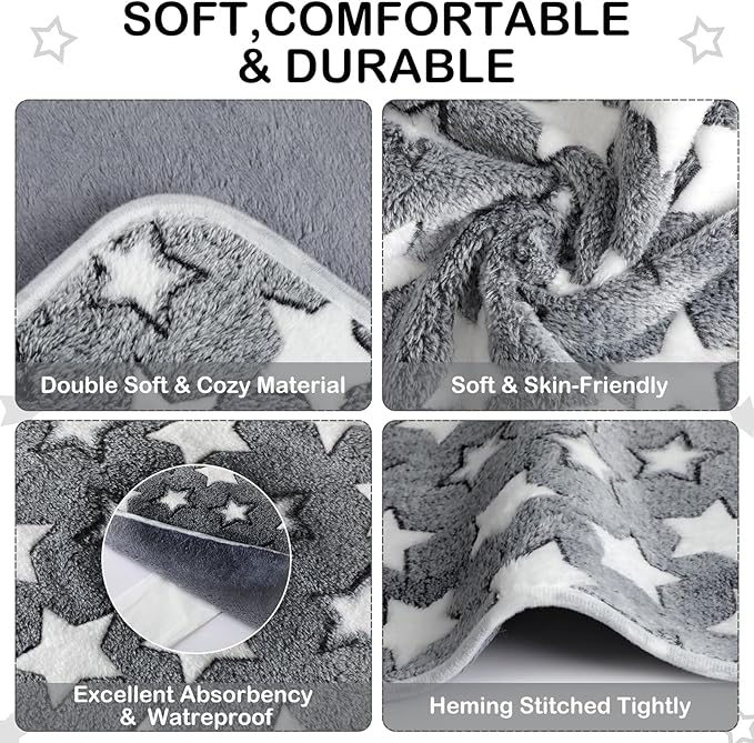 Tudomro 8 Pcs Guinea Pig Blankets Washable Small Pet Fleece Bedding Cage Liners Double Sided Pet Reusable Sleep Mat Pad Cover for Ferret Chinchilla Furniture Protection(Grey Star,16 x 24 Inch)