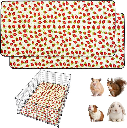 2 Pack Guinea Pig Cage Liners, Washable Waterproof Super Absorbent Pee Pads (48x60 inch 2pack, Strawberry)
