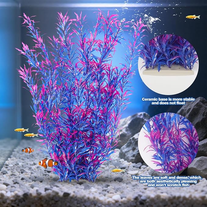 CousDUoBe 21 Inch Aquarium Plants Set Tall Fish Tank Plants – Realistic Artificial Fish Tank Decorations (1 Pcs Large Green Fish Tank Plants, 5 Pcs Small Plants)