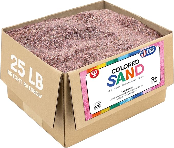 Hygloss Colored Sand for Crafts - 25 lb, Bright Rainbow - Vibrant Colorful Fine Sensory Play Sand Art Kits for Kids - Classroom Activities for Children 3 4 5 6 7 8 9 10 11 12 - Safe for Ages 3+