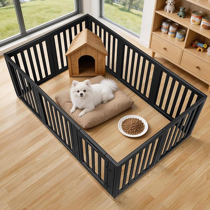 Dog Playpen, Clear Dog Pen, Dog Pen Indoor, Easy to Install and Remove Dog Play Pen, Puppy Playpen Suitable for Dogs, Cats,Dog Playpen Indoor(Black, 23.6 inch Height, 10 Panels)