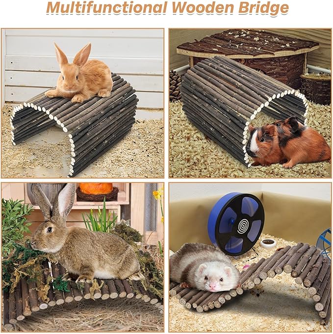 PINVNBY Extra Large Wooden Bunny Ladder Bridge (25 x 15 inches), Rabbits Hideout, House, Tunnel, Rodents Chew Toys for Guinea Pig, Chinchillas, Hedgehogs, Ferrets, Rat