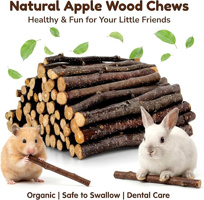 Sukh Natural Organic Apple Sticks - 300g Apple Sticks for Rabbits,Hamster Chew Stick for Hams Rabbit Bunny Gerbil Guinea Pig Squirrel Chinchilla,Small Animal Chew Sticks