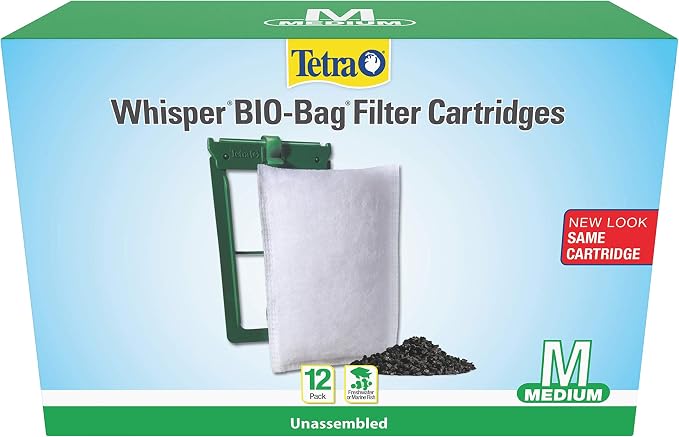 Tetra Whisper Bio-Bag Medium Filter Cartridges for Aquariums, 12 Count | Unassembled, Fits Tetra Whisper Fish Tank Filters 55-10 Gal, PF-10, IQ 10, Replace Monthly