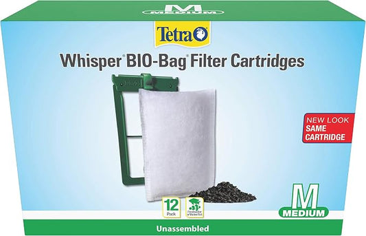 Tetra Whisper Bio-Bag Medium Filter Cartridges for Aquariums, 12 Count | Unassembled, Fits Tetra Whisper Fish Tank Filters 55-10 Gal, PF-10, IQ 10, Replace Monthly