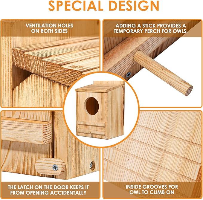 Barn Owl House, Owl Nesting Box for Outside, Wooden Screech Owls Nesting Box, Caliber Round Hollow Outdoor Bird's Boxes, Suitable for Wildlife Screech, Barred, Great Horned,Barn