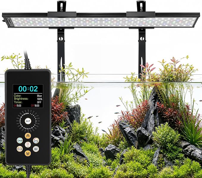 fishkeeper Clip-on Planted Aquarium Light, 6 Row LED, 48W, Dual Light Riser | 32-40in Full Spectrum Fish Tank Light with 24/7 Natural Mode, DIY Mode, Adjustable Height/Front-to-Back Aquarium Lamp Holders