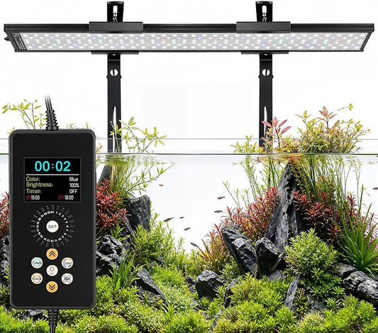 fishkeeper Clip-on Planted Aquarium Light, 6 Row LED, 72W, Dual Light Riser | 49-55in Full Spectrum Fish Tank Light with 24/7 Natural Mode, DIY Mode, Adjustable Height/Front-to-Back Aquarium Lamp Holders