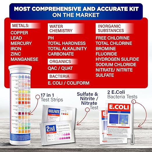 All-New 20 in 1 Drinking Water Testing Kit 120 Strips, Home Tap and Well Water Test Kit for Hardness, Lead, Iron, Copper, Chlorine, Fluoride