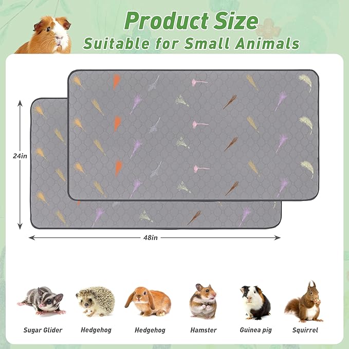 4Pcs Guinea Pig Cage Liners,Guinea Pig Fleece Cage Liners24''X48'' Super Absorbent Washable Pee Pads Reusable for Rabbit Hamster Chinchilla