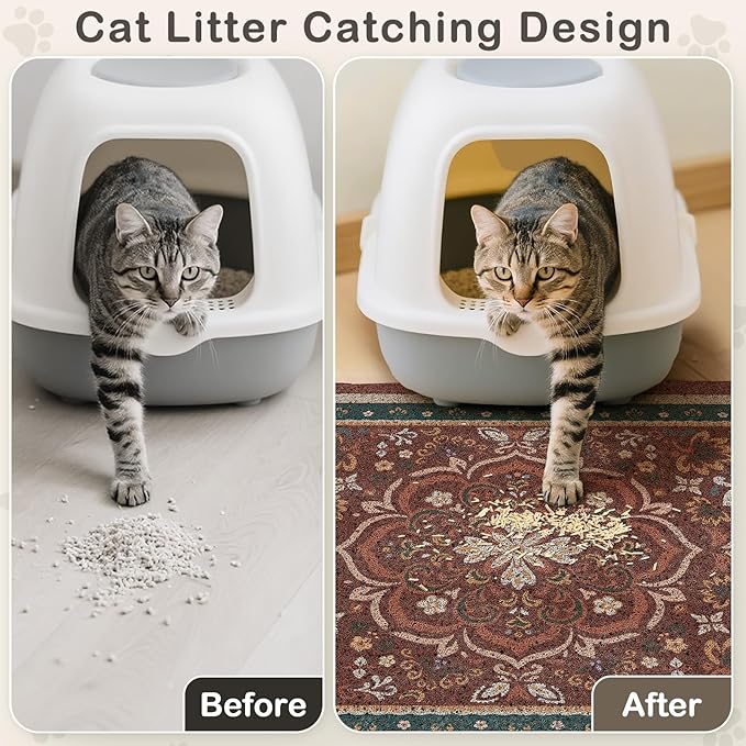 Unicorn Catcher Cat Litter Mat 33" x 22" Non-Slip Litter Box Mat Washable Litter Catcher Mat for Litter Box Indoor Food Mat Supplies Essentials,Red
